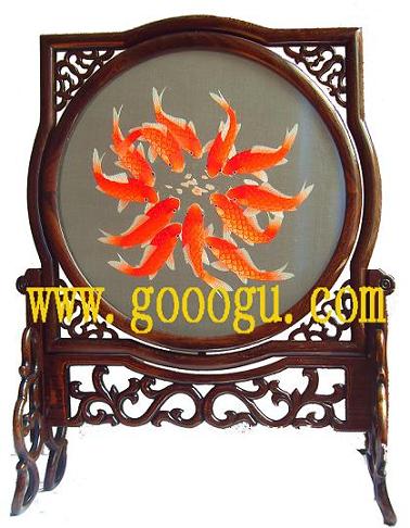 一团红鱼双面绣,十二红鱼苏绣,苏州刺绣工艺品