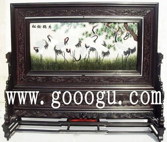 松龄鹤寿双面绣,苏州双面绣精品,檀木刺绣苏绣