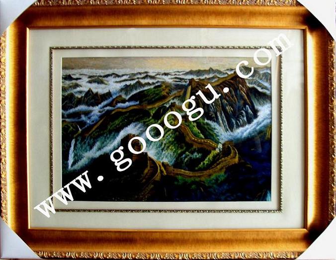长城刺绣画  风景苏绣画  建筑手工刺绣画