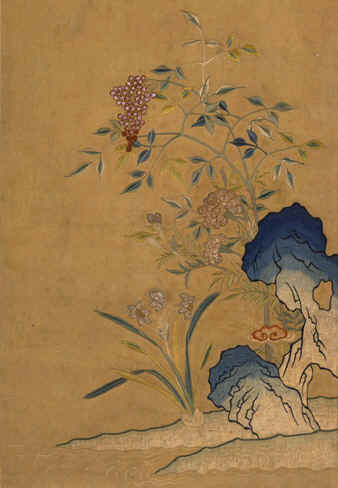 刺绣名品,清朝,道光年间,刺绣天竹水仙图(轴),苏绣名作