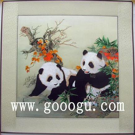 熊猫刺绣图案,老外喜爱的礼物,苏绣画